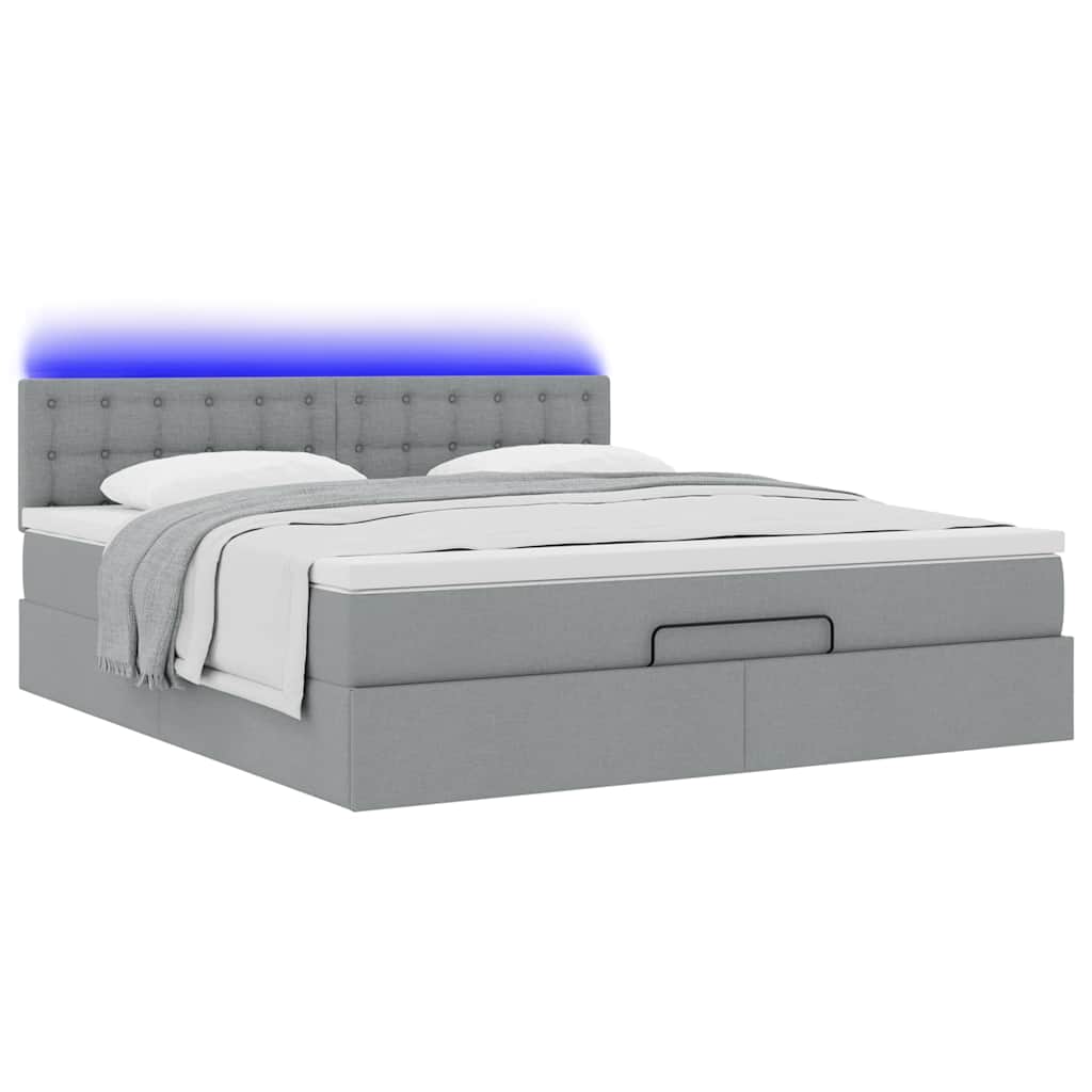 vidaXL Łóżko Ottoman z materacem i LED, jasnoszary, 180x200cm, tkanina