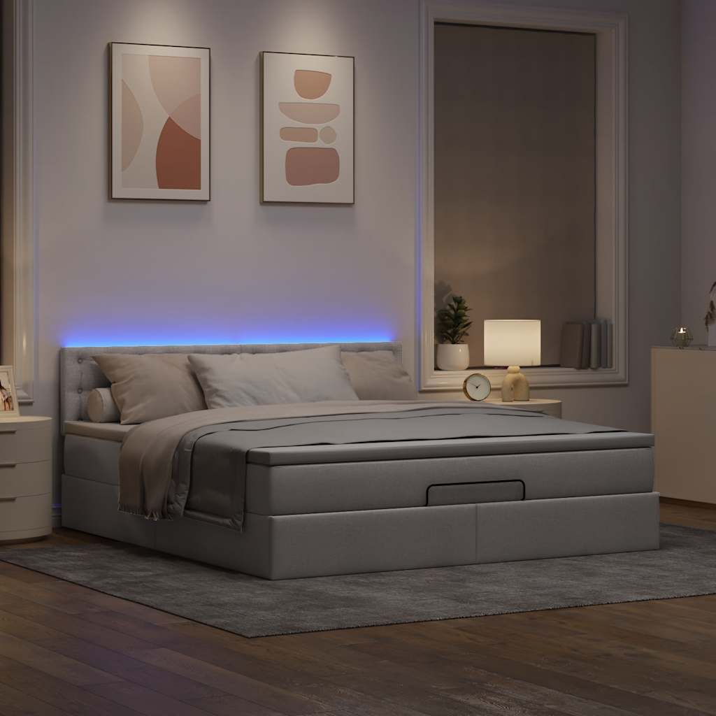 vidaXL Łóżko otomana z materacem i LED, taupe, 180x200cm, tkanina