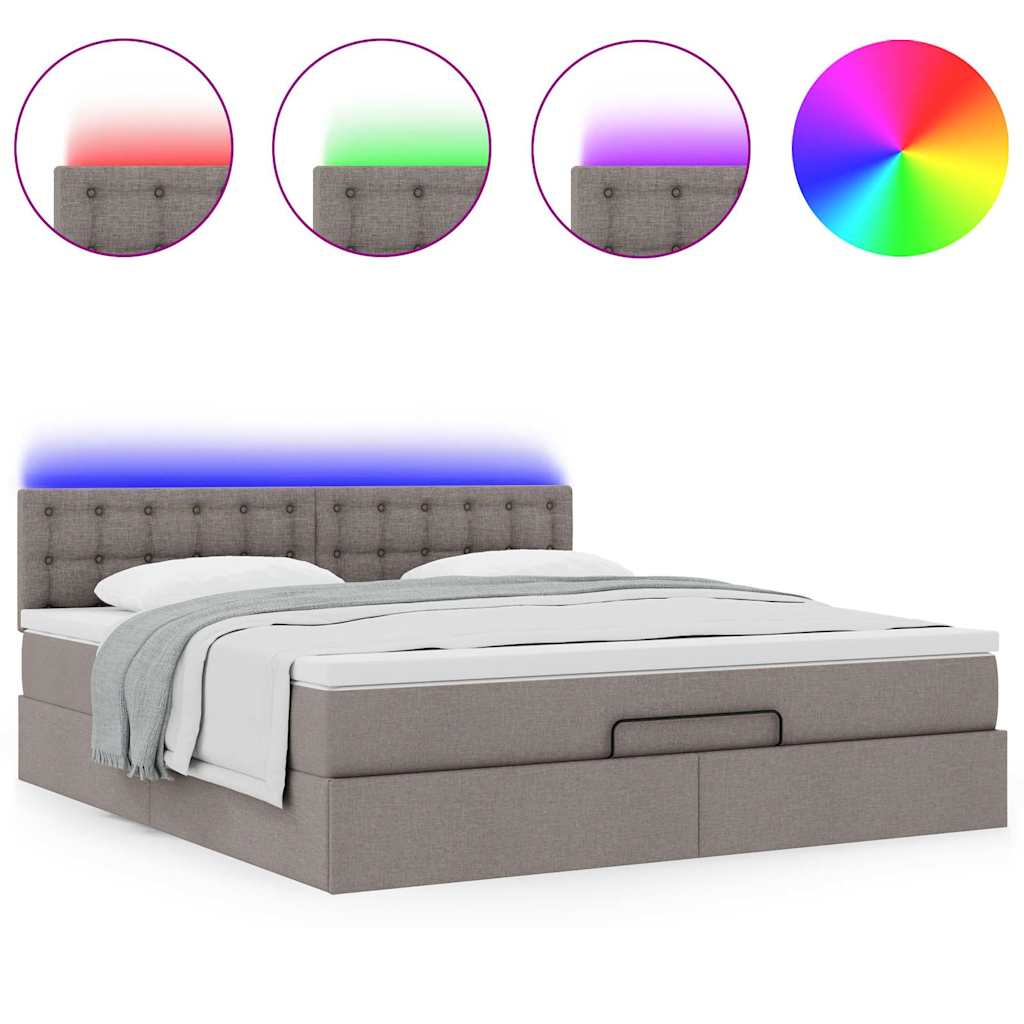 vidaXL Łóżko otomana z materacem i LED, taupe, 180x200cm, tkanina