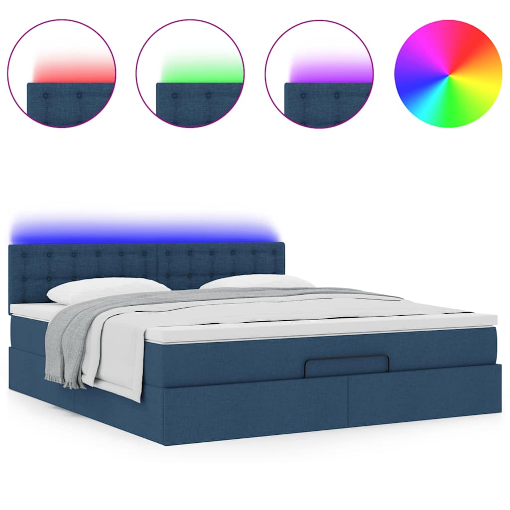 vidaXL Łóżko Ottoman z materacem i LED, niebieski, 180x200cm, tkanina