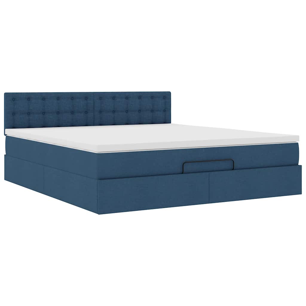 vidaXL Łóżko Ottoman z materacem i LED, niebieski, 180x200cm, tkanina