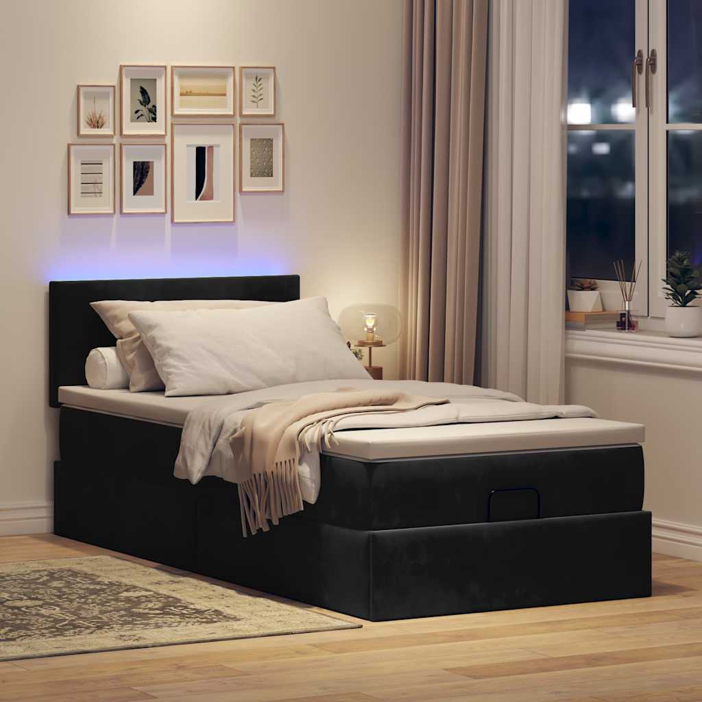 vidaXL Łóżko Ottoman z materacem i LED, czarny, 80x200cm, aksamit