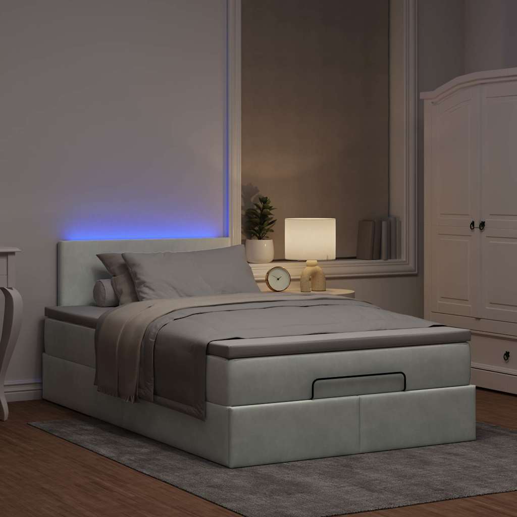 vidaXL Łóżko otomana z materacem i LED, jasnoszary, 120x190cm, aksamit