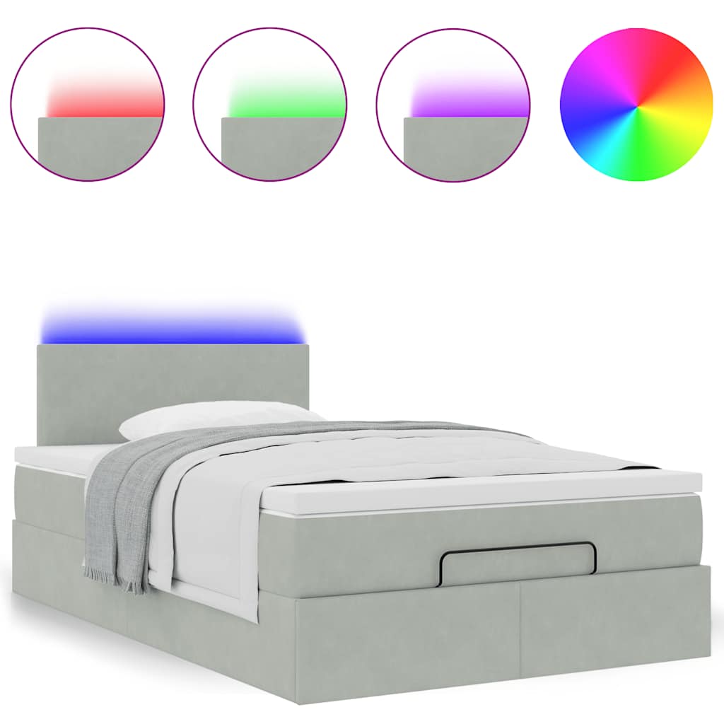 vidaXL Łóżko otomana z materacem i LED, jasnoszary, 120x190cm, aksamit