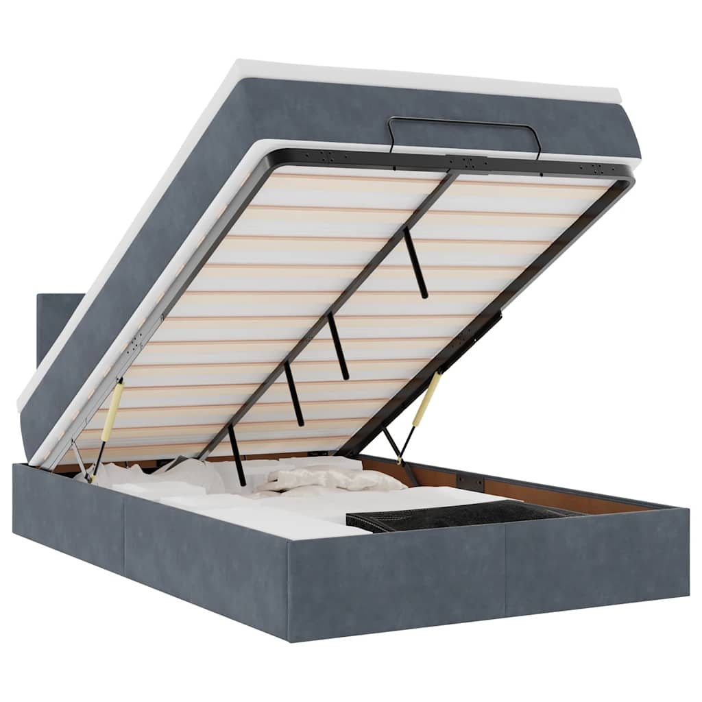 vidaXL Łóżko otomana z materacem i LED, ciemnoszary, 120x190cm aksamit