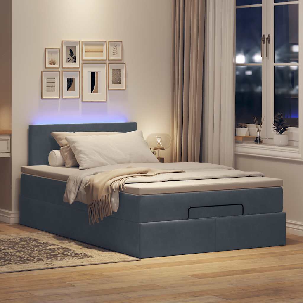 vidaXL Łóżko otomana z materacem i LED, ciemnoszary, 120x190cm aksamit