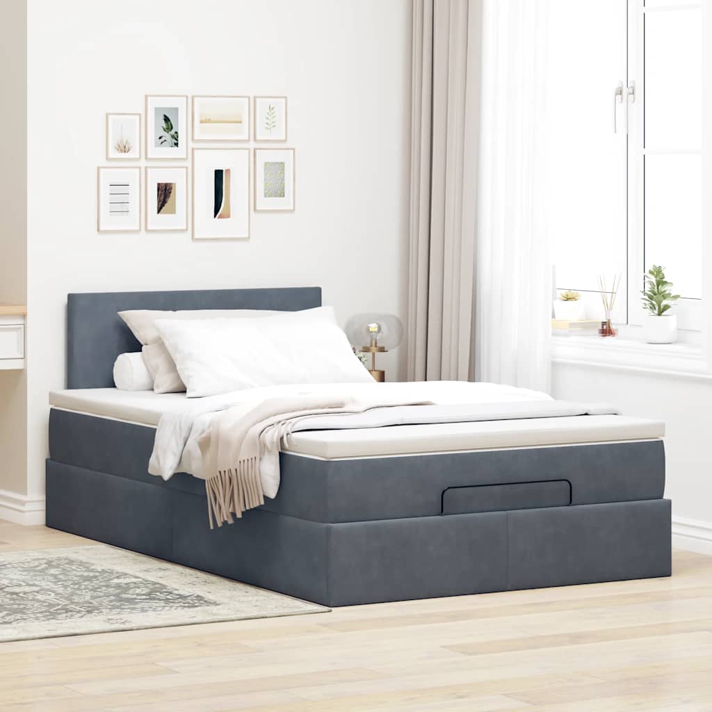 vidaXL Łóżko otomana z materacem i LED, ciemnoszary, 120x190cm aksamit