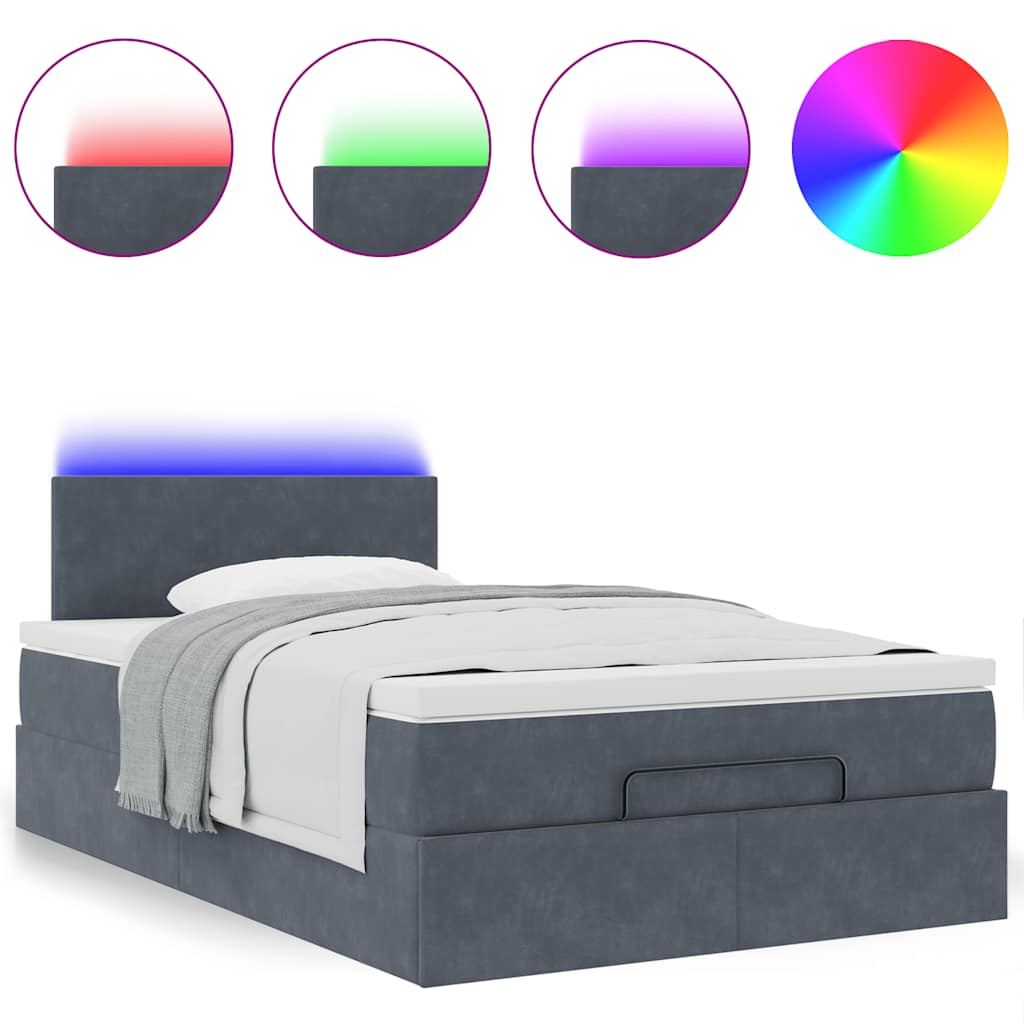 vidaXL Łóżko otomana z materacem i LED, ciemnoszary, 120x190cm aksamit