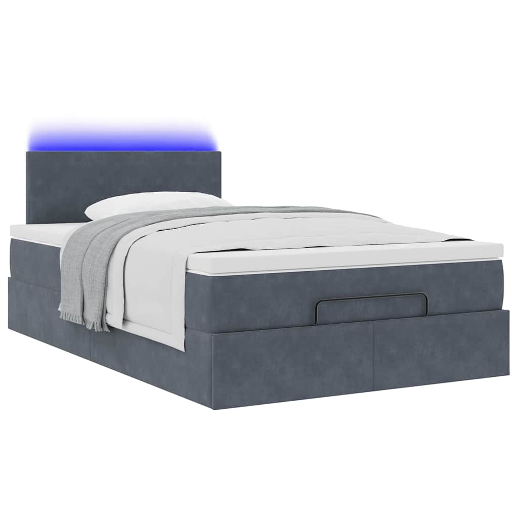 vidaXL Łóżko otomana z materacem i LED, ciemnoszary, 120x190cm aksamit