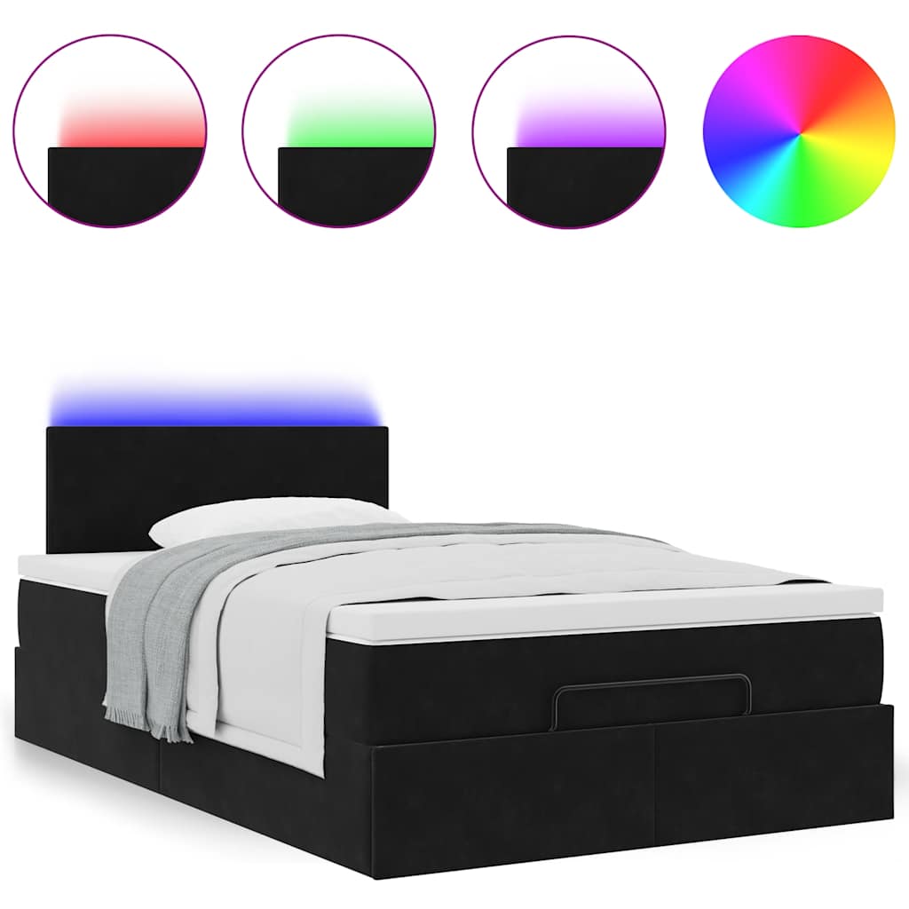 vidaXL Łóżko otomana z materacem i LED, czarny, 120x190cm, aksamit