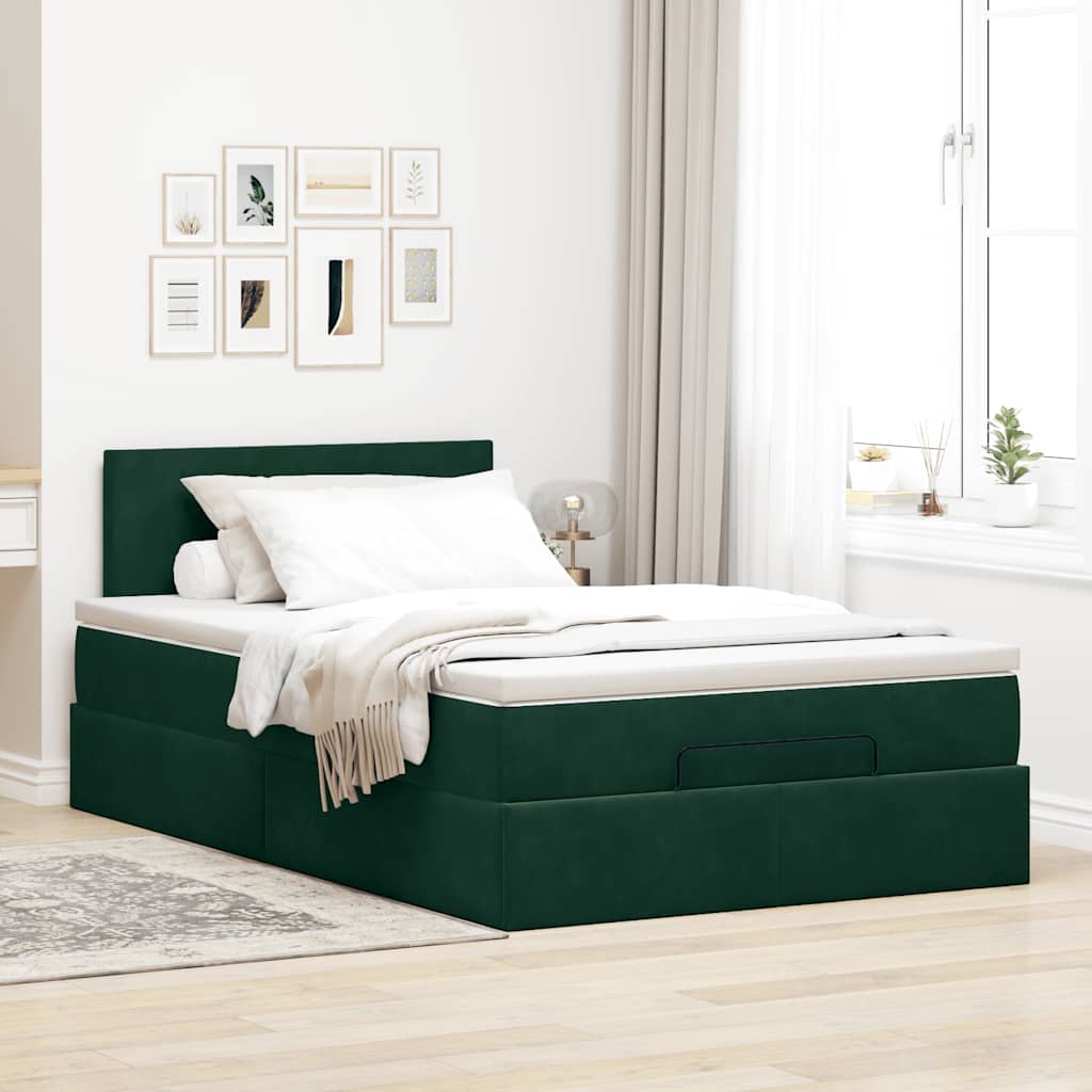vidaXL Łóżko otomana z materacem i LED ciemnozielony 120x190cm aksamit