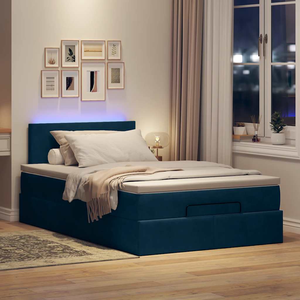 vidaXL Łóżko otomana z materacem i LED, ciemnoniebieski, 120x190cm