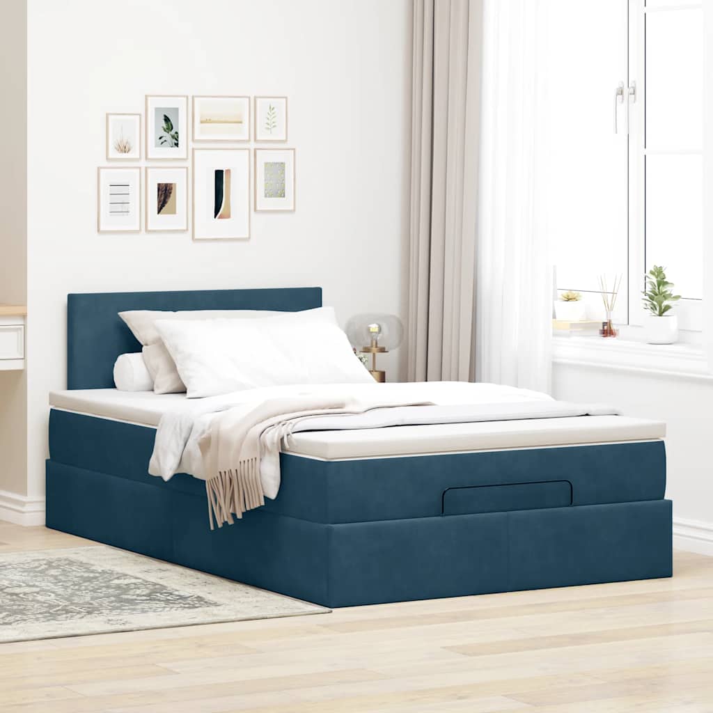 vidaXL Łóżko otomana z materacem i LED, ciemnoniebieski, 120x190cm