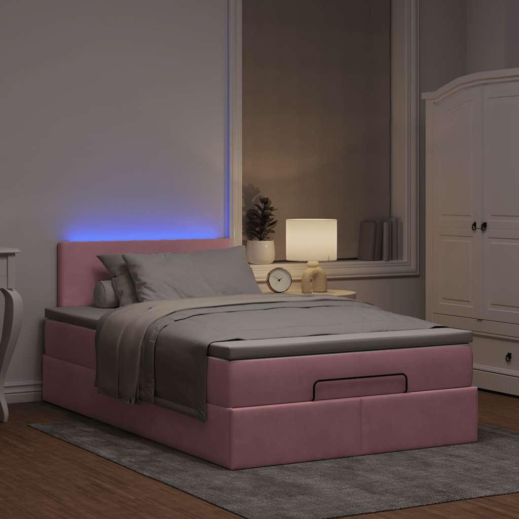 vidaXL Łóżko otomana z materacem i LED, różowy, 120x190cm, aksamit