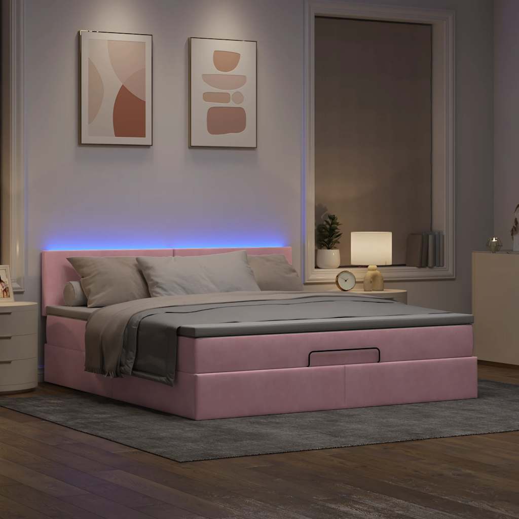 vidaXL Łóżko otomana z materacem i LED, różowy, 180x200cm, aksamit