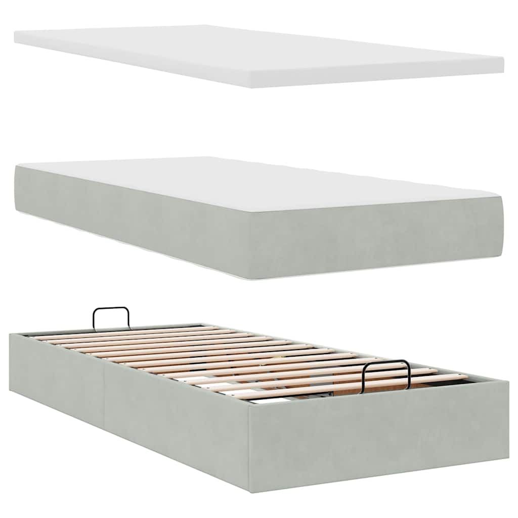vidaXL Rama łóżka otomana z materacem, szara, 80x200 cm, aksamit