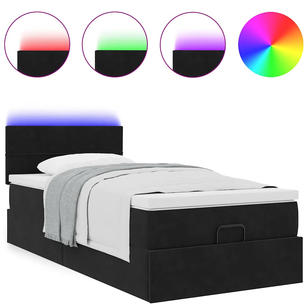 vidaXL Łóżko Ottoman z materacem i LED, czarny, 80x200cm, aksamit