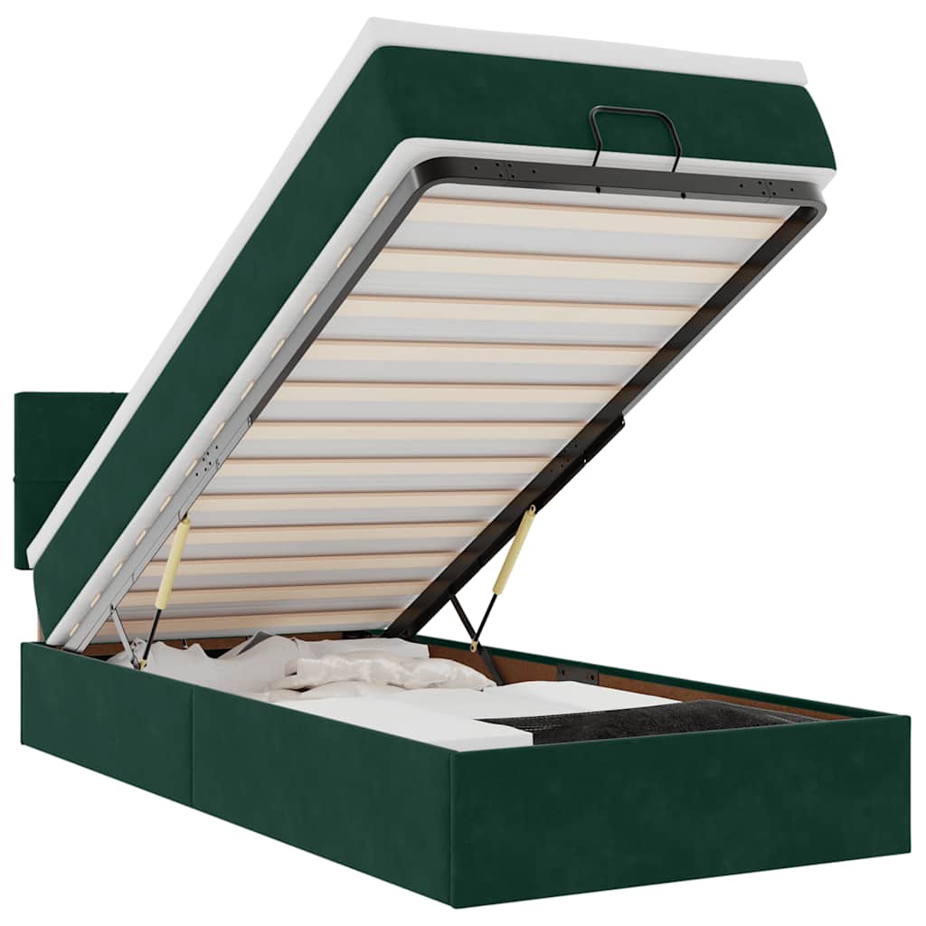 vidaXL Łóżko otomana z materacem i LED, ciemnozielony 80x200cm aksamit