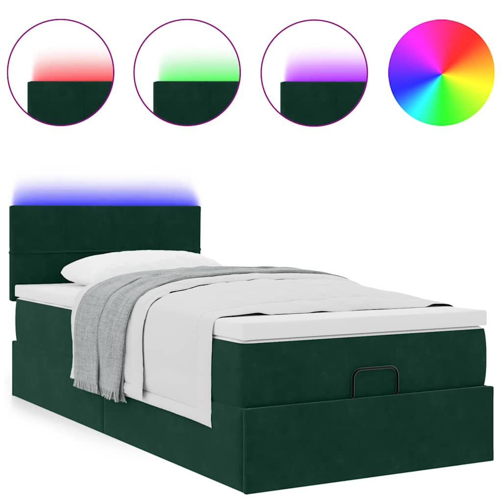 vidaXL Łóżko otomana z materacem i LED, ciemnozielony 80x200cm aksamit