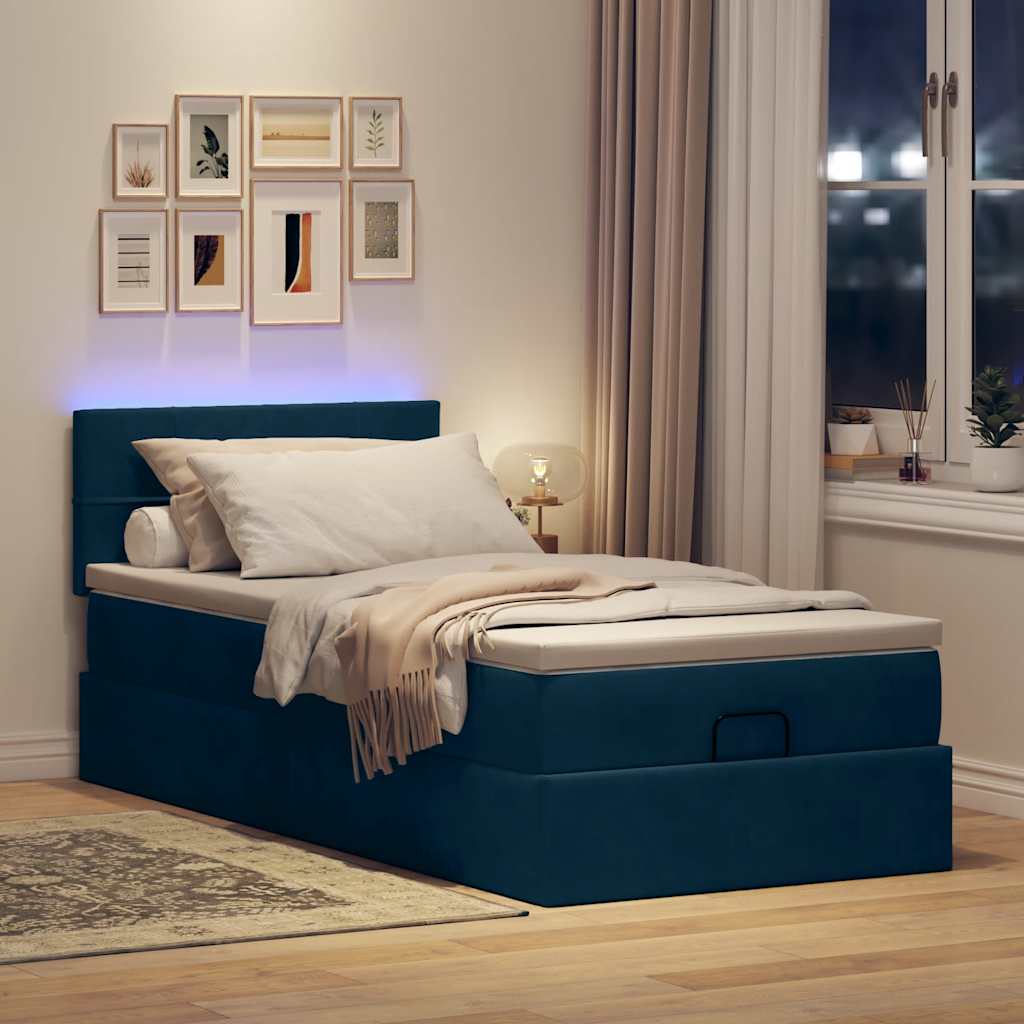 vidaXL Łóżko otomana z materacem i LED, niebieski, 80x200cm, aksamit