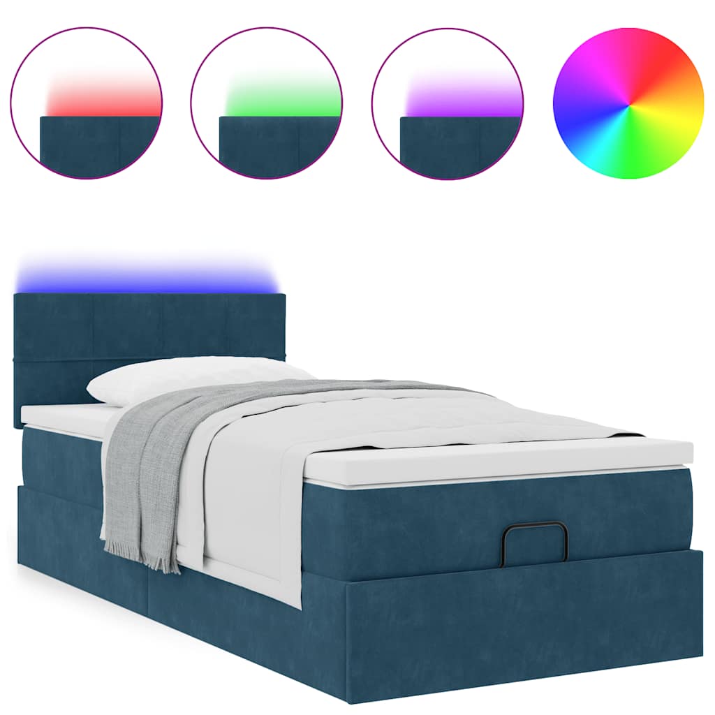 vidaXL Łóżko otomana z materacem i LED, niebieski, 80x200cm, aksamit