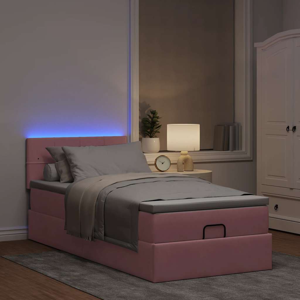 vidaXL Łóżko Ottoman z materacem i LED, różowy, 80x200cm, aksamit