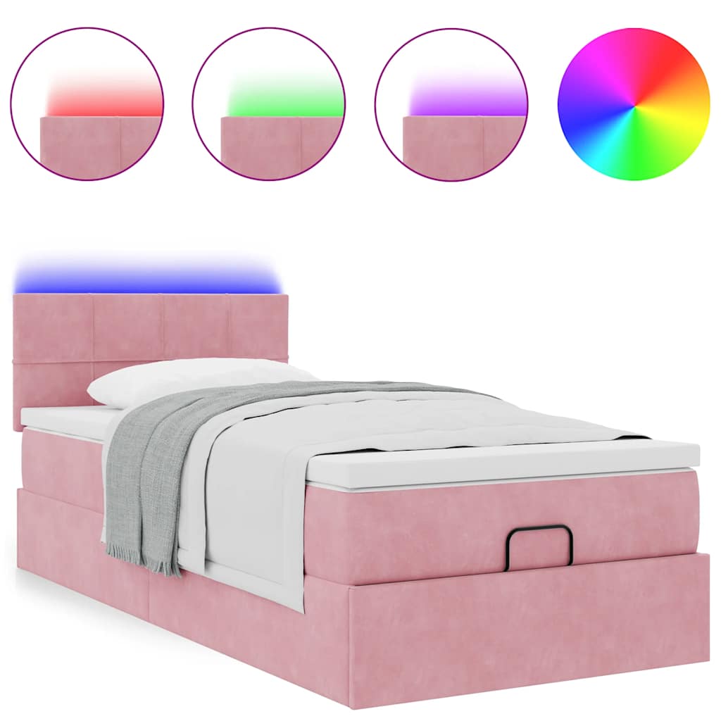 vidaXL Łóżko Ottoman z materacem i LED, różowy, 80x200cm, aksamit
