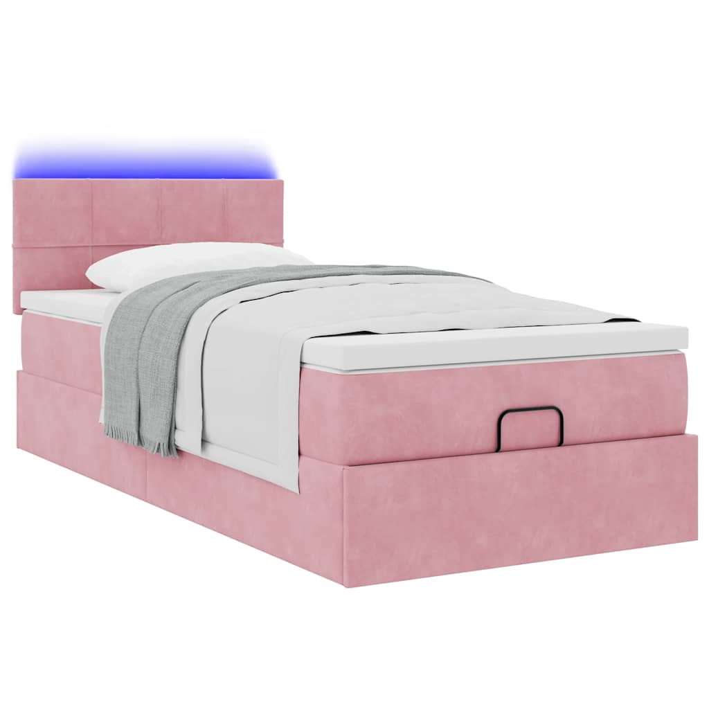 vidaXL Łóżko Ottoman z materacem i LED, różowy, 80x200cm, aksamit