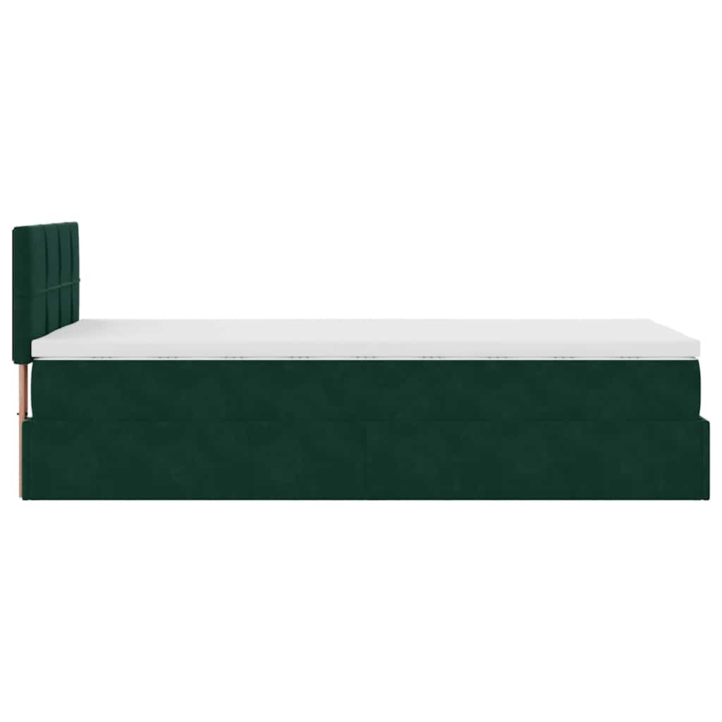 vidaXL Łóżko otomana z materacem i LED, ciemnozielony 90x200cm aksamit