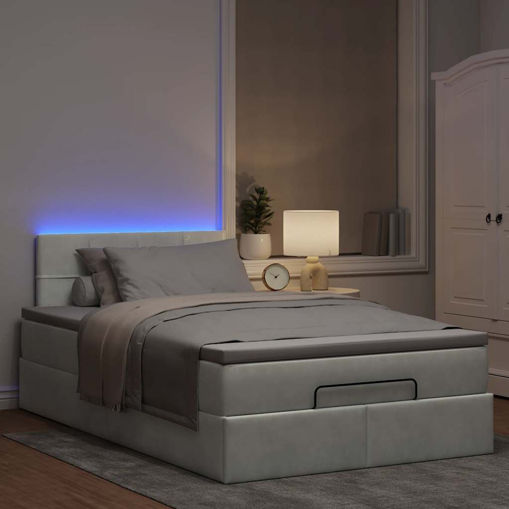 vidaXL Łóżko otomana z materacem i LED, jasnoszary, 120x190cm, aksamit