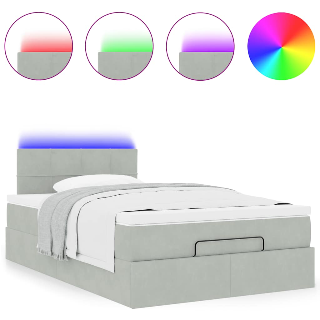 vidaXL Łóżko otomana z materacem i LED, jasnoszary, 120x190cm, aksamit