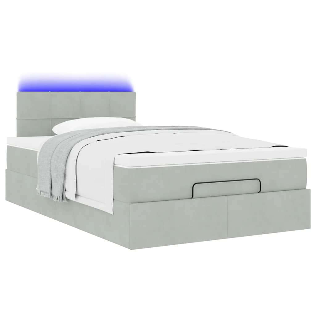 vidaXL Łóżko otomana z materacem i LED, jasnoszary, 120x190cm, aksamit