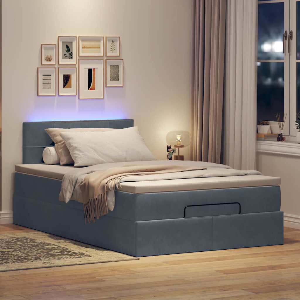vidaXL Łóżko otomana z materacem i LED, ciemnoszary, 120x190cm aksamit