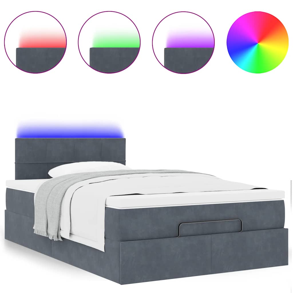 vidaXL Łóżko otomana z materacem i LED, ciemnoszary, 120x190cm aksamit