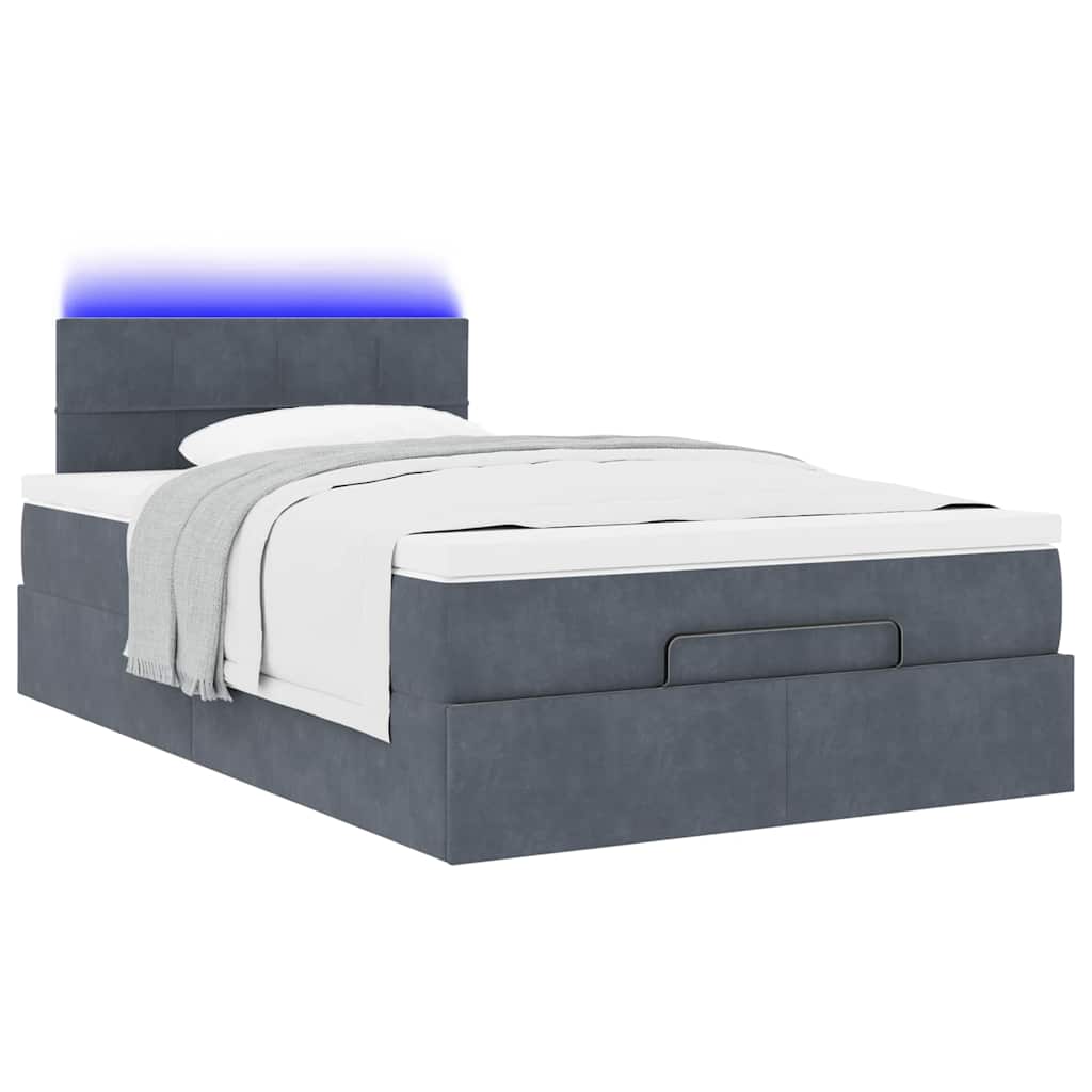 vidaXL Łóżko otomana z materacem i LED, ciemnoszary, 120x190cm aksamit
