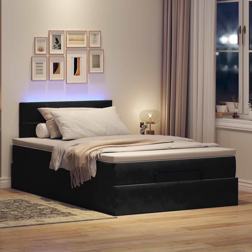 vidaXL Łóżko otomana z materacem i LED, czarny, 120x190cm, aksamit