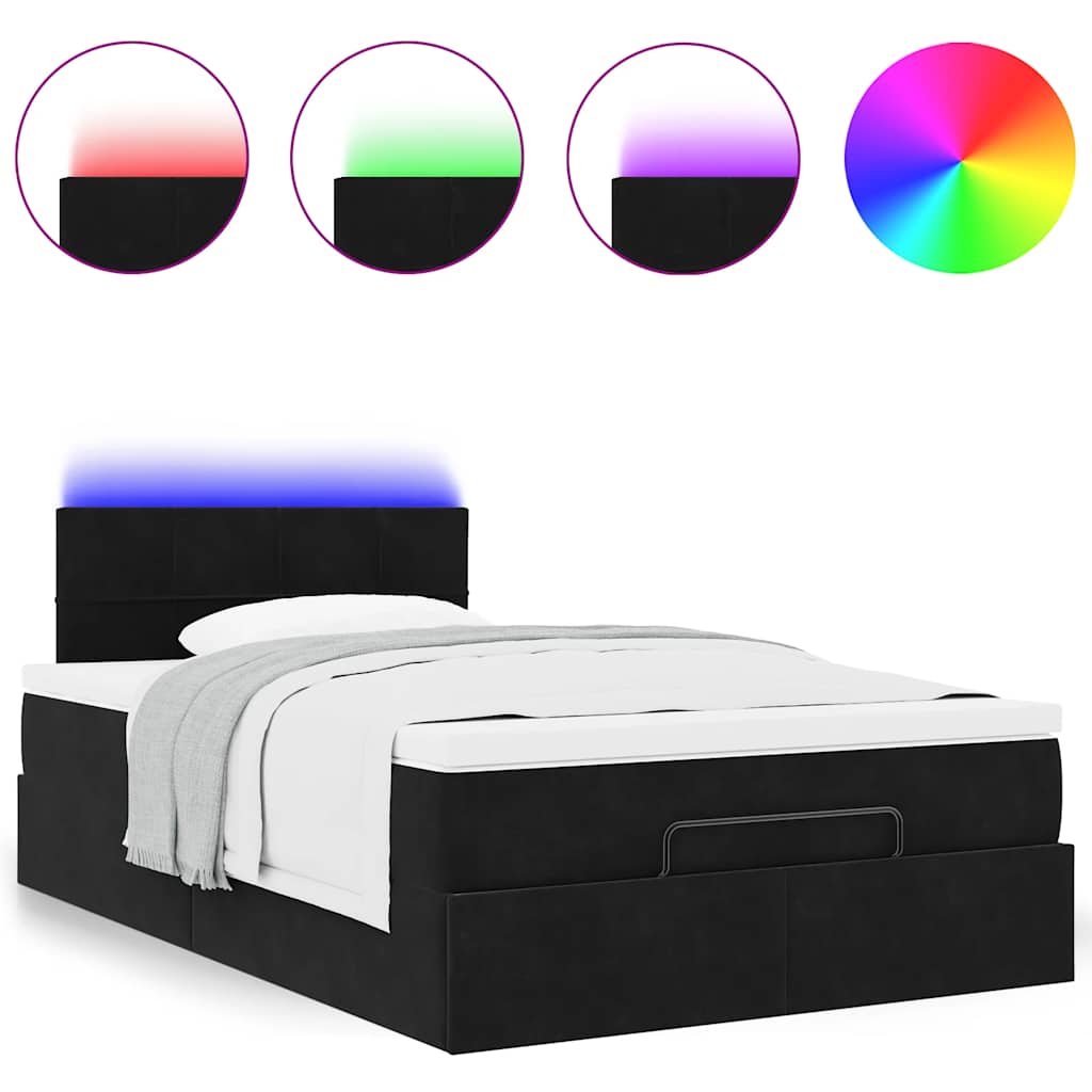 vidaXL Łóżko otomana z materacem i LED, czarny, 120x190cm, aksamit