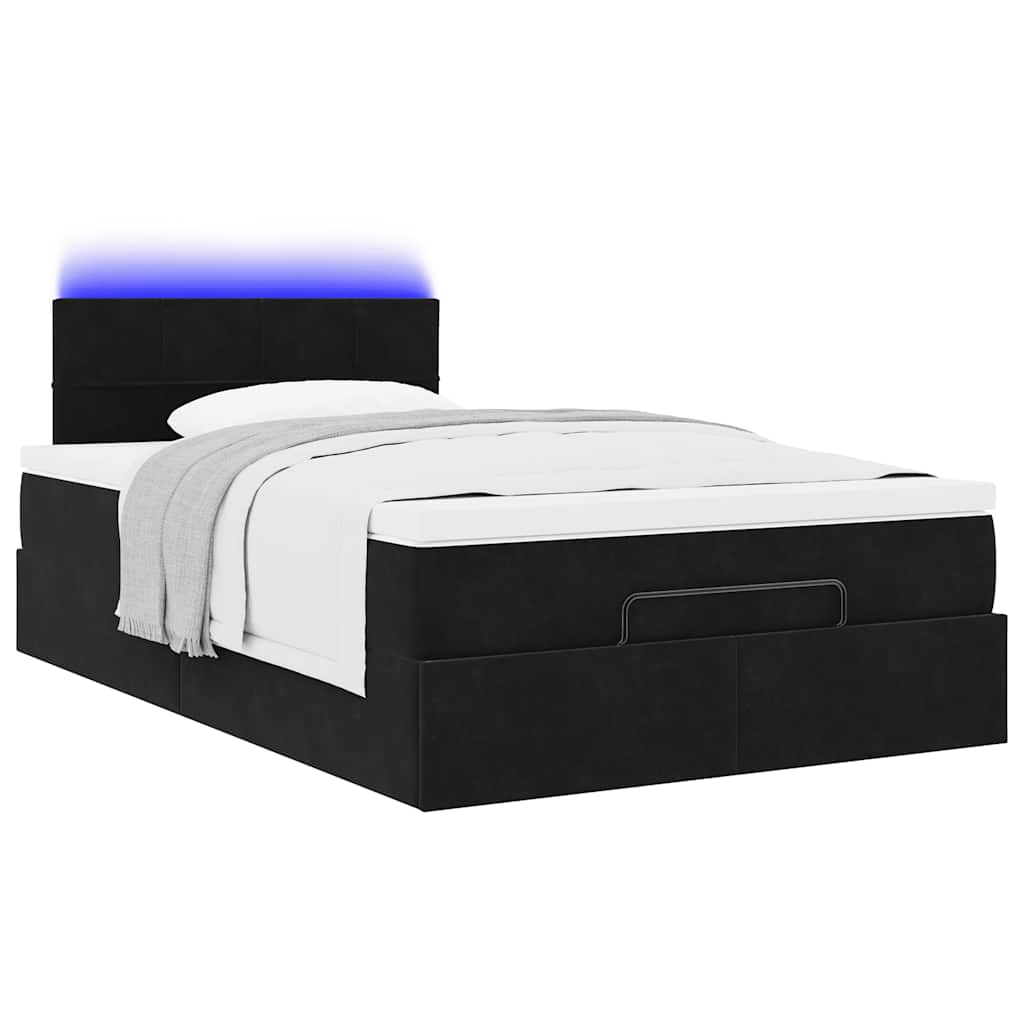 vidaXL Łóżko otomana z materacem i LED, czarny, 120x190cm, aksamit