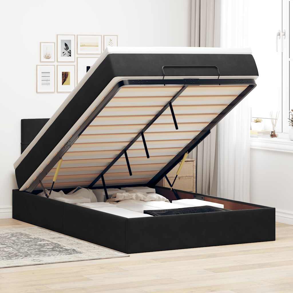 vidaXL Łóżko otomana z materacem i LED, czarny, 120x190cm, aksamit