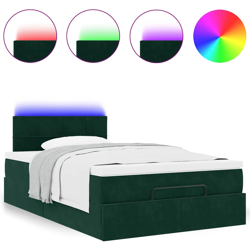 vidaXL Łóżko otomana z materacem i LED ciemnozielony 120x190cm aksamit