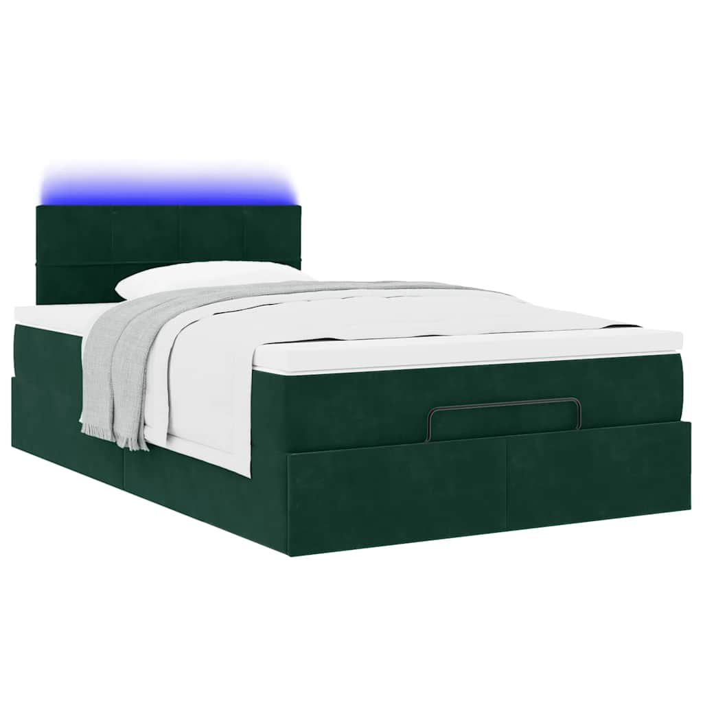 vidaXL Łóżko otomana z materacem i LED ciemnozielony 120x190cm aksamit