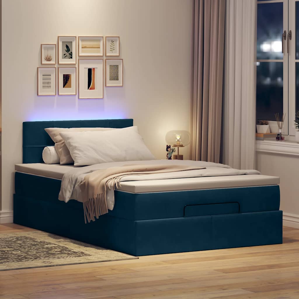 vidaXL Łóżko otomana z materacem i LED, ciemnoniebieski, 120x190cm