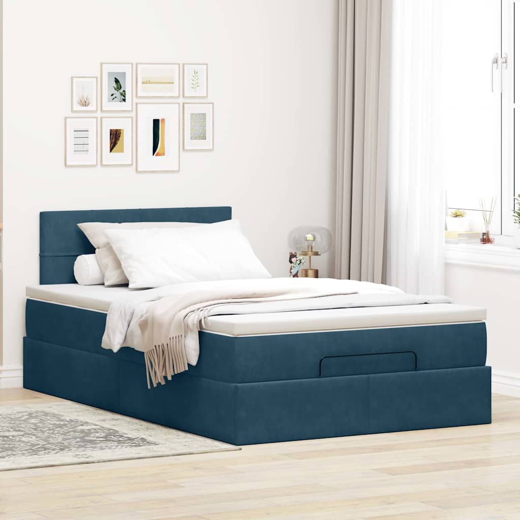 vidaXL Łóżko otomana z materacem i LED, ciemnoniebieski, 120x190cm