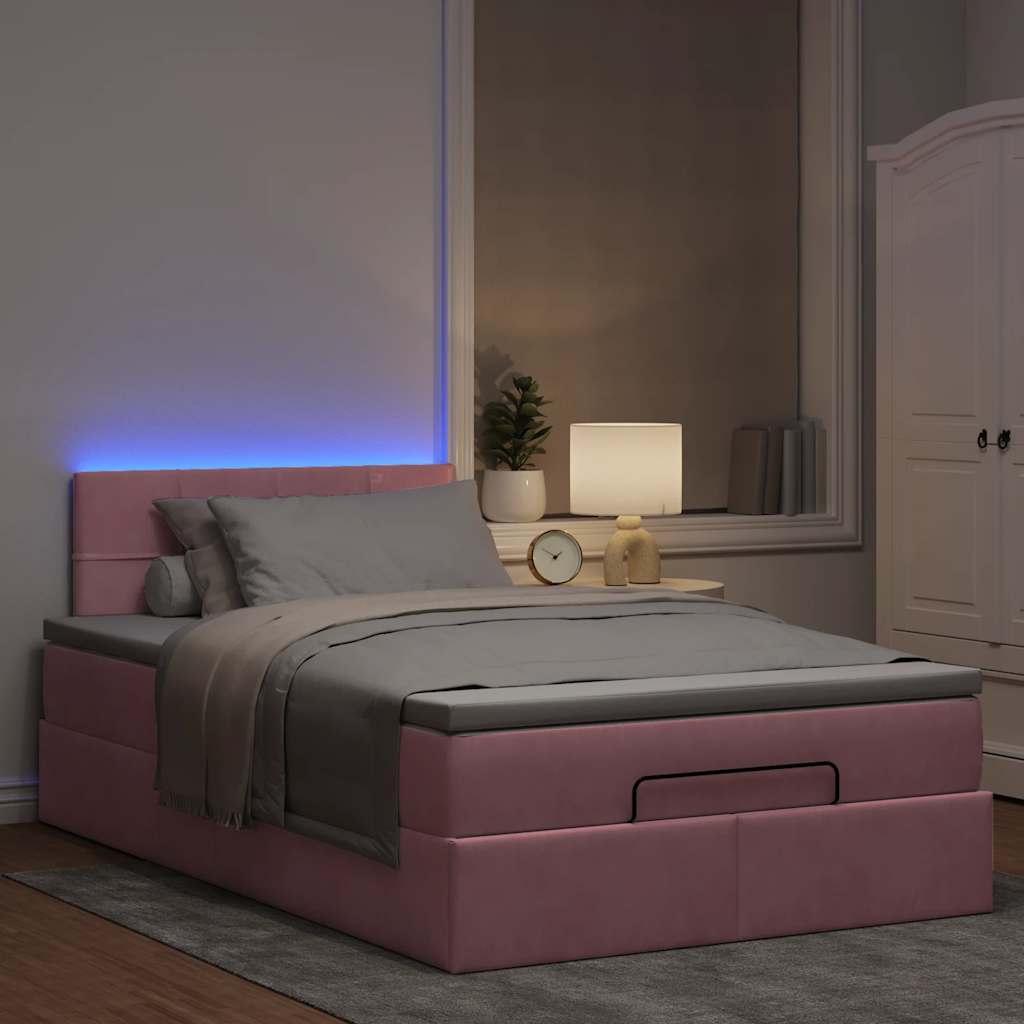vidaXL Łóżko otomana z materacem i LED, różowy, 120x190cm, aksamit