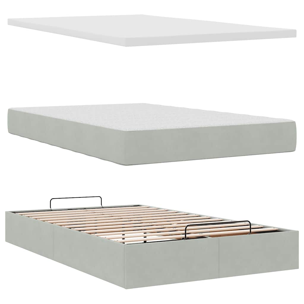 vidaXL Rama łóżka otomana z materacem, szara, 120x200 cm, aksamit