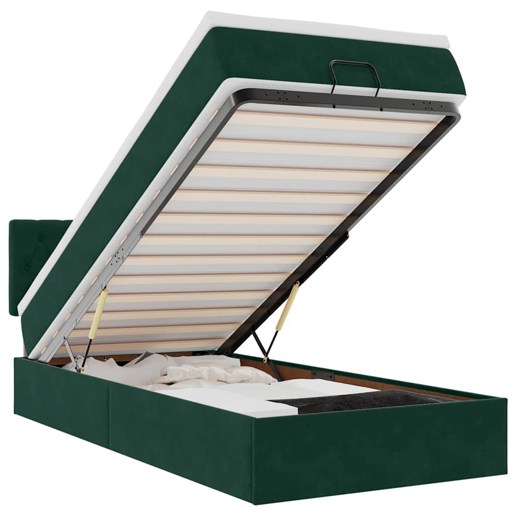 vidaXL Łóżko otomana z materacem i LED, ciemnozielony 90x200cm aksamit