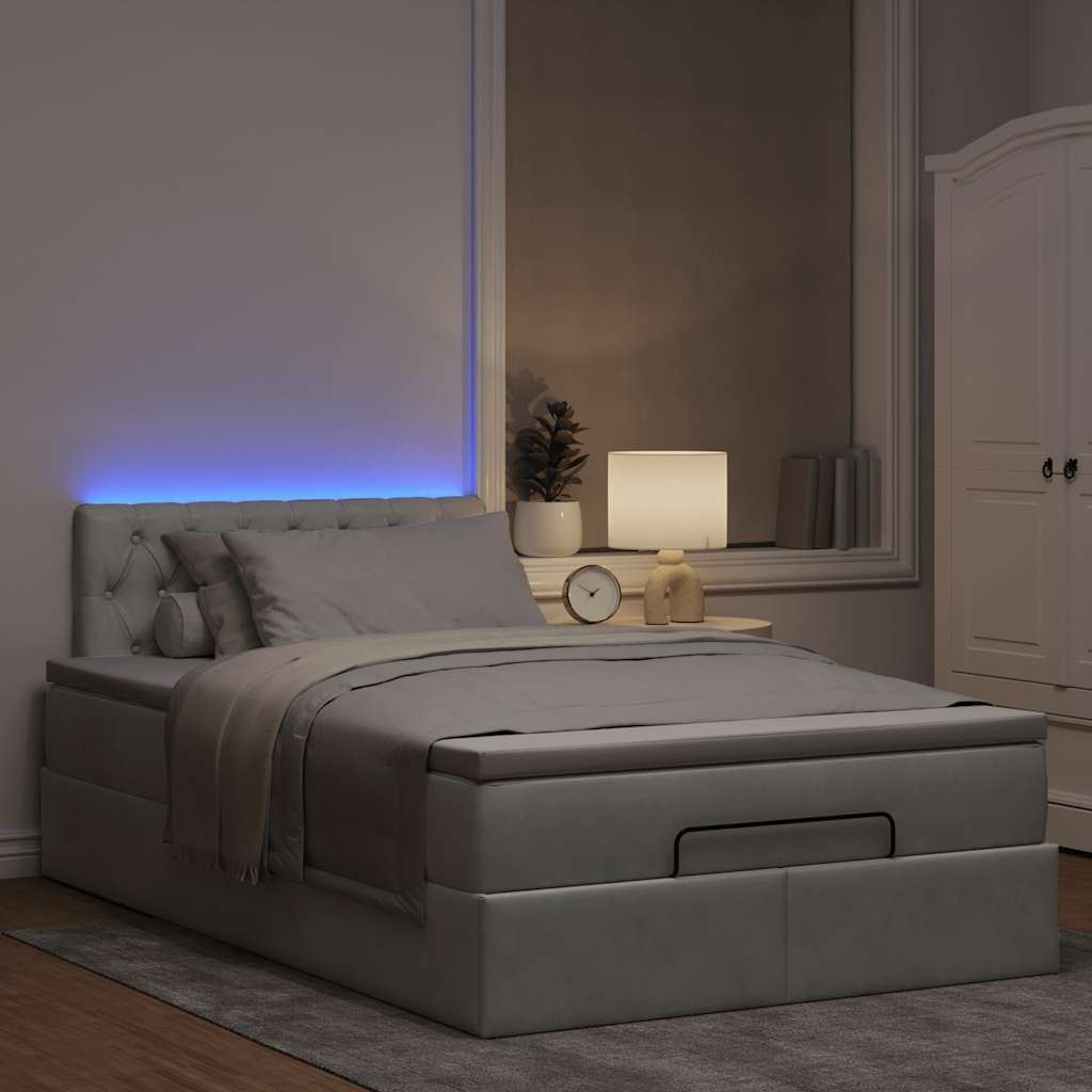 vidaXL Łóżko otomana z materacem i LED, jasnoszary, 120x190cm, aksamit