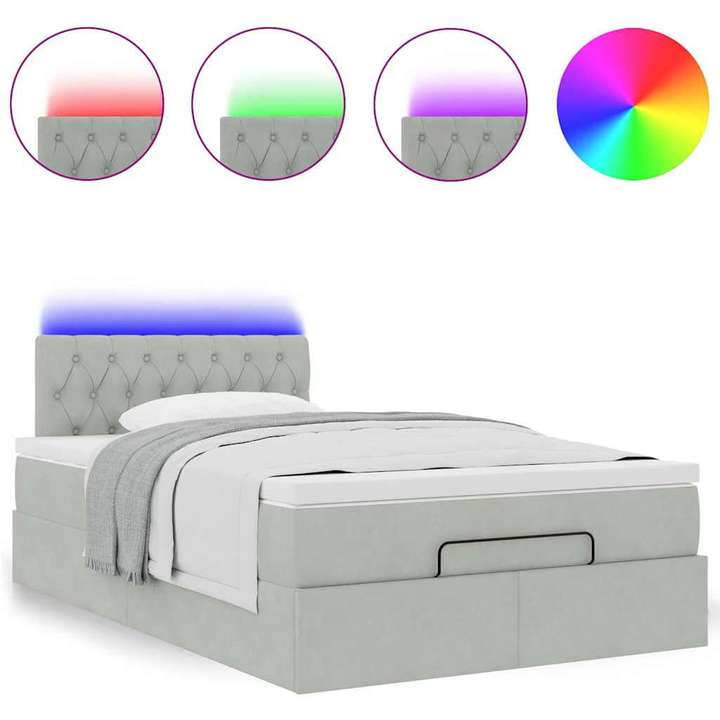 vidaXL Łóżko otomana z materacem i LED, jasnoszary, 120x190cm, aksamit