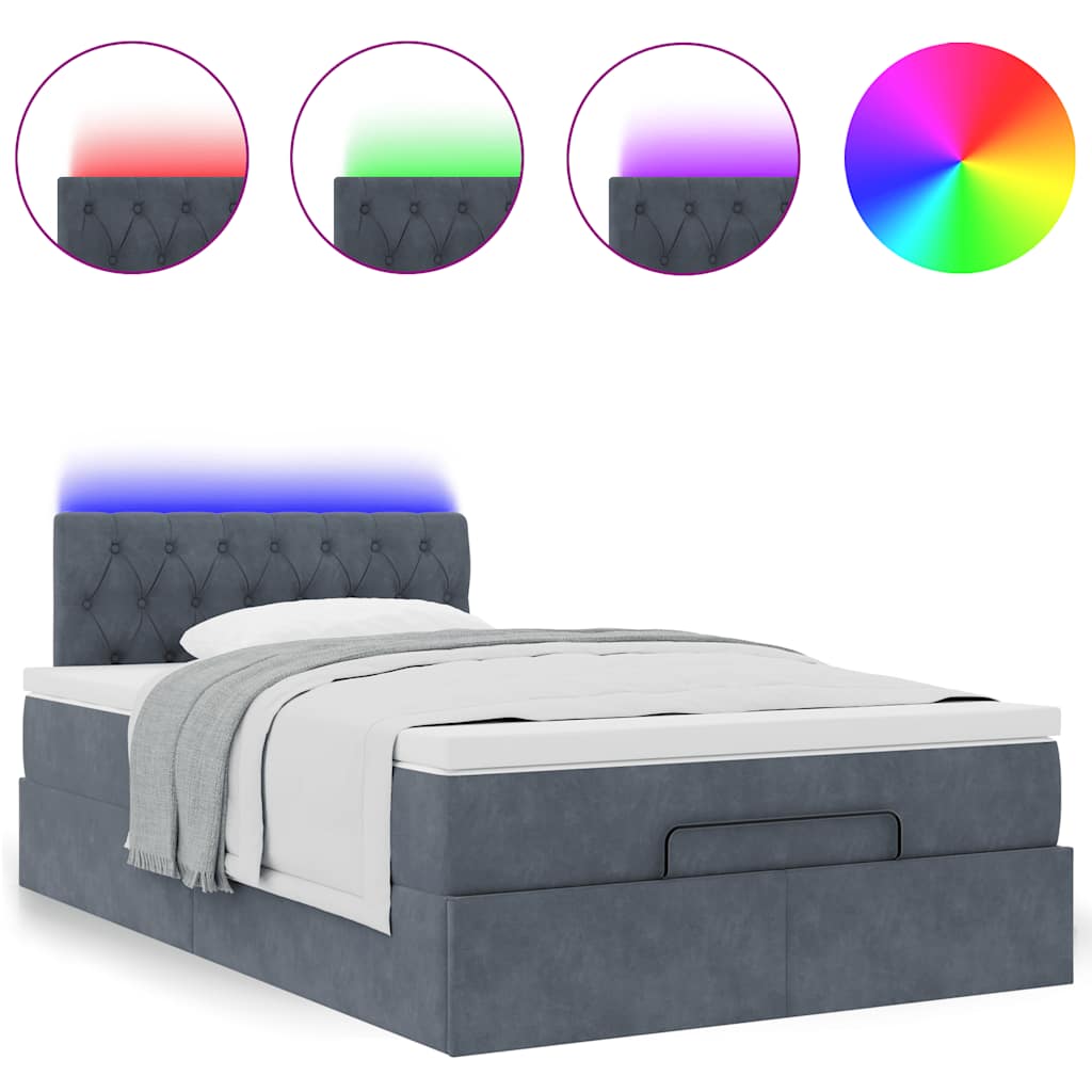 vidaXL Łóżko otomana z materacem i LED, ciemnoszary, 120x190cm aksamit