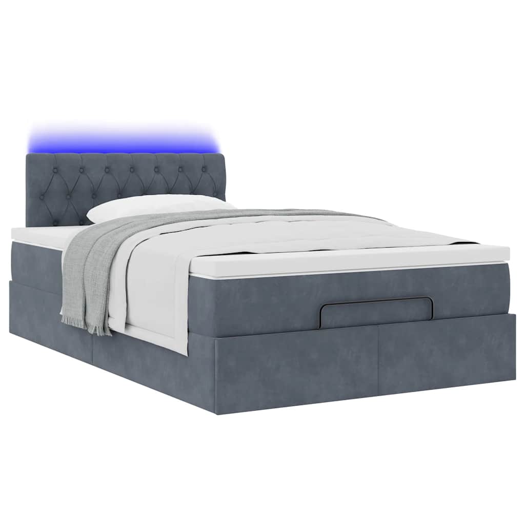 vidaXL Łóżko otomana z materacem i LED, ciemnoszary, 120x190cm aksamit
